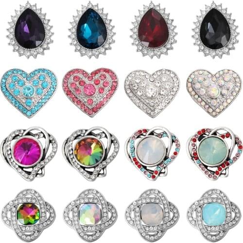 5pcs/lot New Snaps Jewelry Rhinestone Heart 18mm Metal Snap Buttons Fit Snap Jewelry Bracelets Necklaces