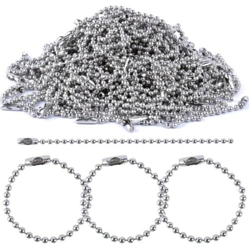 50pcs 1.5mm 2mm 2.4mm Ball Beads Chians 10cm Long Bead Connector Clasp Tag Keychain Key Rings
