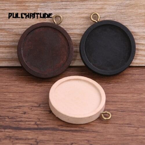 6pcs 25mm Inner Size Three Color Round Wood Cabochon Base Setting Charms Pendant Necklace Findings 8D