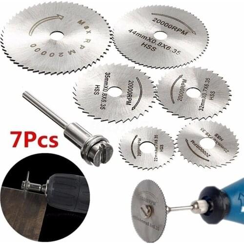 7pc Metal Circular Saw Disc Wheel Blades Shank High Speed Steel Mini Saw Blades with Mandrels Drill Warehouse Rotary Wood Cutout