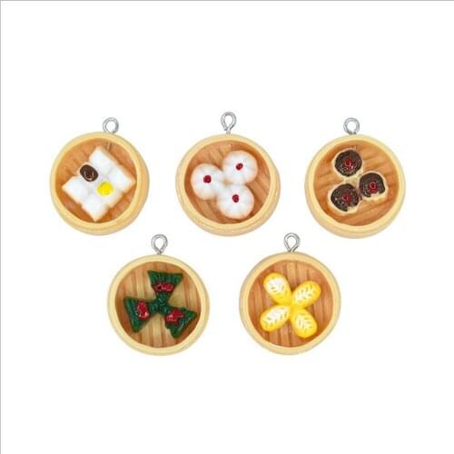 Yamily 8pcs/ Resin Simulation Chinese Food Charm Steamed Stuffed Bun Bread Pendant For Earring KeyChain Jewelry DIY Handmade