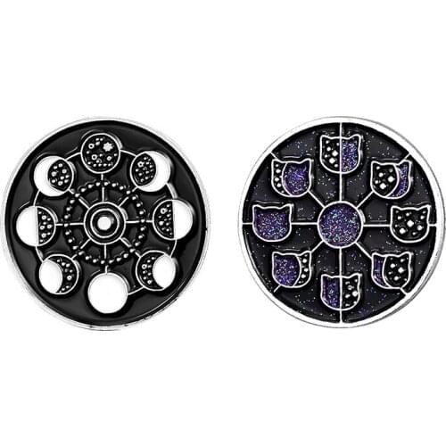 Astrology Lapel Pin Enamel Brooches Moon Stars Cat Face Pin for Clothes Backpack Animal Badges Jewelry Gift For Friends Kids