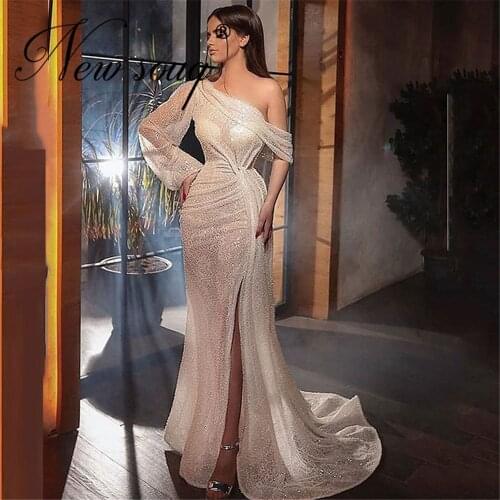 Sparkly Mermaid Evening Dresses Off Shoulder 2020 Robe De Soiree Sweep Train Dubai New Prom Dress Middle East Formal Party Gowns