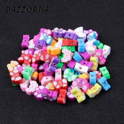 50/100Pcs Butterfly Animal Printing Beads Polymer Clay Beads Mixed Color Polymer Clay Spacer Beads For Jewelry Making DIY