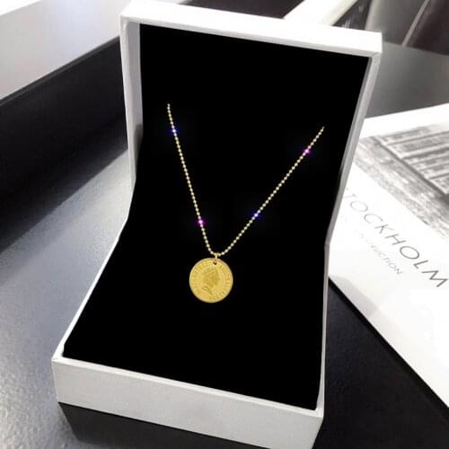 316L Stainless Steel 2021 New Fashion Fine Jewelry Minimalism Vintage Queen Coin Charms Chain Choker Necklaces Pendant For Women