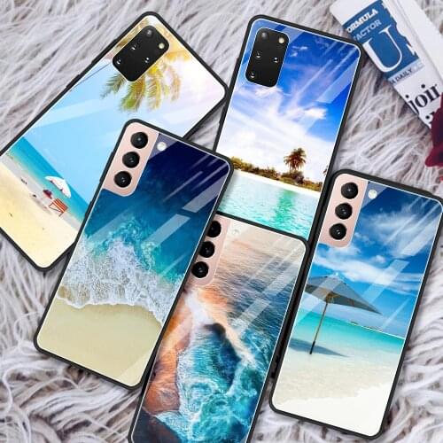 Tempered Glass Case For Samsung Galaxy S20 FE S21 Ultra S10 Plus Note 10 Lite 20 S10e 9 Phone Cover Shell Beach And Ocean Funda