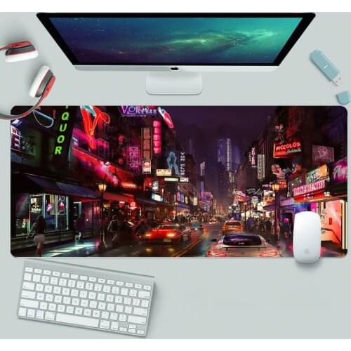 Anime Colorful Neon City Mouse Pad Custom HD Mouse Pad Gamer Keyboard Pad MousePad Mouse Mat Natural Rubber Mouse Pad Home