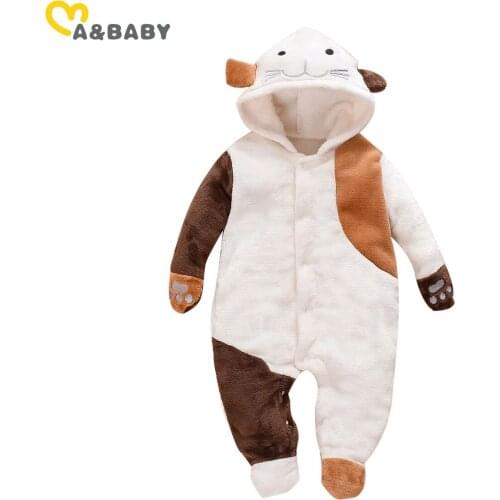 Ma&Baby 0-12M Autumn Winter Warm Infant Newborn Baby Boy Girl Jumpsuit Hooded Cat Pattern Long Sleeve Romper Plush Baby Clothes