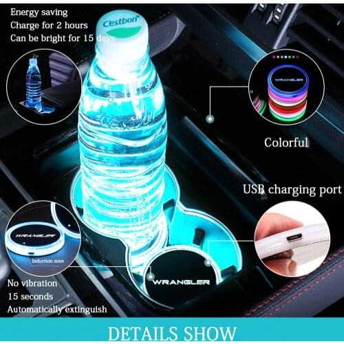 For Jeep Wrangler TJ JK JL 1997 1998 - 2021 2Pcs Car LED Cup Holder Automotive Interior Lamp USB Atmosphere Light Drink Holde