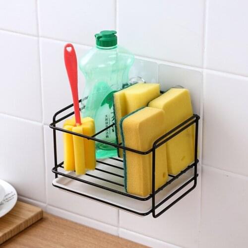 Sponge Holder Soap Drain Storage Rack Kitchen Sink Organizer Rag Dishcloth Brush Holder Iron Shelf Bathroom Organizer JU32613