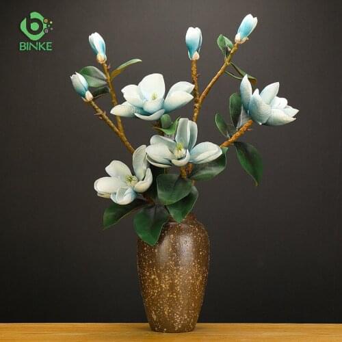 Magnolia Artificial Flowers 2020 NEW PU Big Fake Flower Teddy Fresh Navy Blue Flores Artificiales De Alta Calidad Decoration