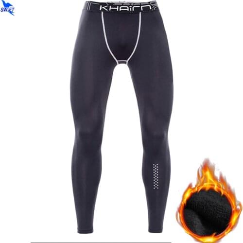 Fleece Lined Compression Pants Mens Autumn Winter Running Tights Fitness Elastic Marathon Quick-drying Trousers Gym Sweatpants