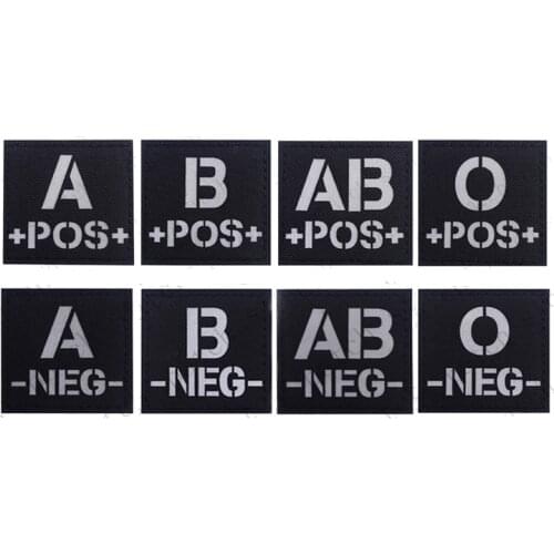 Blood Type Infrared Glow in the Dark Patches A B AB O POS Positive Reversed CP Military Hook Loop Badge For Clothing Parches