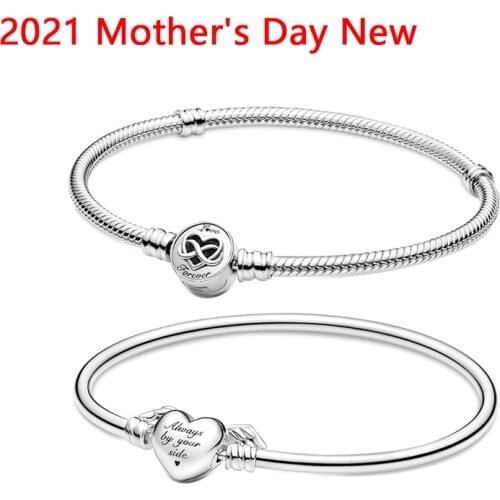 Lomeo 925 Silver 2021 Mothers Day New Moments Heart Infinity Clasp Snake Chain Bracelet Winged Bangle original DIY jewelry gift