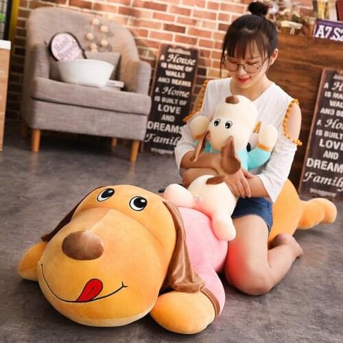 60/90cm Cute Giant Lie Dog Plush Toy Stuffed Soft Animal Cartoon Pillow Lovely Christmas Gift for Kids Kawaii Valentine Present