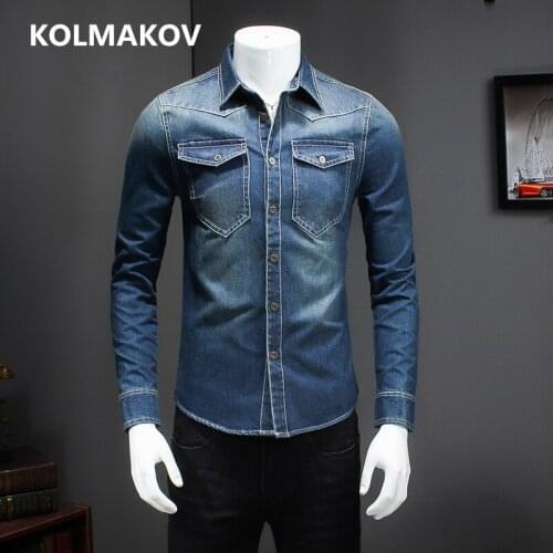 Fashion Mens Shirt Long Sleeve Shirts Homme Masculino Slim Fit Jean Shirt for Men Collar Autumn Big Size 5XL Solid Color Shirts