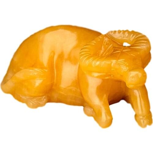 Natural Yellow Jade Bull Figurine Hand Carved Quartz Crystal Bull Energy Healing Crystal Stone Fengshui Crafts Home Decoration