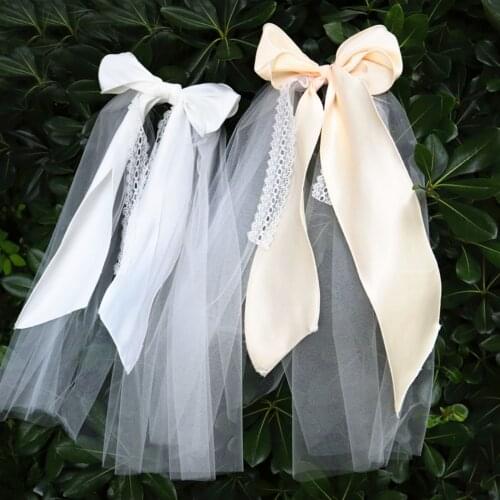 New !!! Cosplay White Lovely Champagne Elegant Forest Bow Short Veil Wedding Short Style Free Shipping X