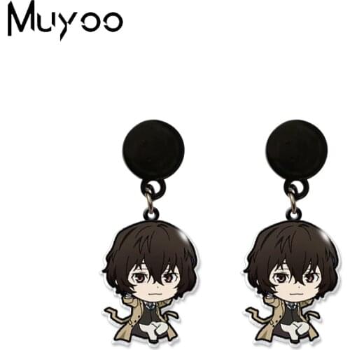 New Arrival Cute Acrylic Black Dangles Earrings Anime Bungo Stray Dogs Akutagawa Dazai Osamu Nakahara Characters Epoxy Earrings