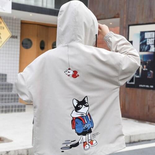 Autumn 2021 Loose Hooded Baseball Jacket Women Kawaii Print Sweet Harajuku Fashionable Za Vintage Clothes Windbreaker Long Coat