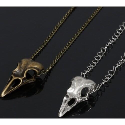 Punk Raven Skull Pendant Necklace Alloy Crow Silver Color Bronze Crow Gothic Necklace For Men Jewerly Gifts