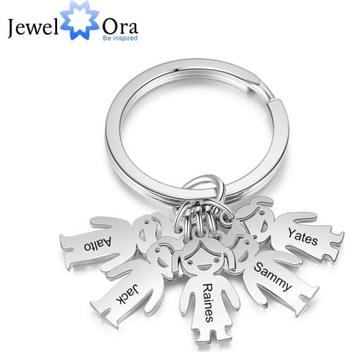 JewelOra Personalized Name Stainless Steel Children Charm Keychain Customized Engrave Boy/Girl Charms for Women Ladies
