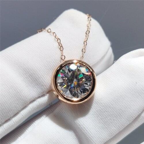 100% Real 18K Rose Gold 1 Carat Round Excellent Cut Diamond Test Passed D Color Moissanite Wedding Pendant Necklace for Female
