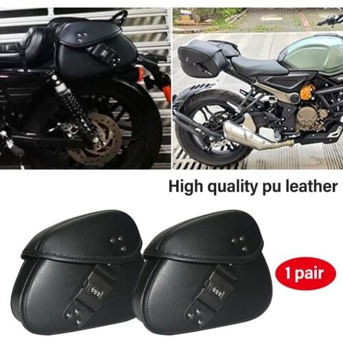 With Anti-theft Coded Lock Saddle Bags Universal PU Leather Motorcycle Saddlebag Side Tool Luggage Bags Storage Tool Pouch