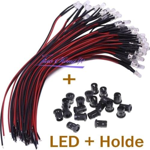 4200pcs F3mm F5mm LED Red/Green/Blue/RGB white UV Pink Yellow DC3-6V Round Pre-Wired Water Clear LED With Plastic Holder DIY