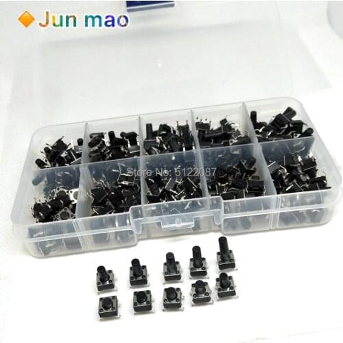 10 models 200pcs 6*6 Tact Switch Tactile Push Button Switch Kit, Height: 4.3MM~13MM DIP 4P micro switch 6x6 Key switch 6*6*5