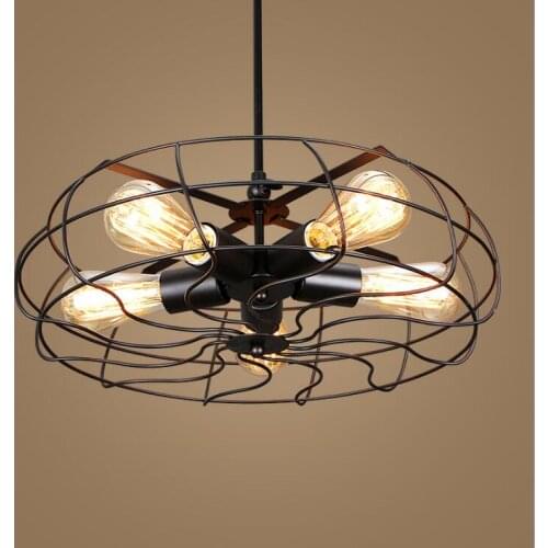 Retro black / rust color fan chandelier living room dining room bedroom bar creative art wrought iron lamp