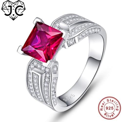 J.C for Unisex Anniversary Jewelry Fine Jewelry Charm Ruby & White Topaz Genuine Solid 925 Sterling Silver Ring Size 6 7 8 9