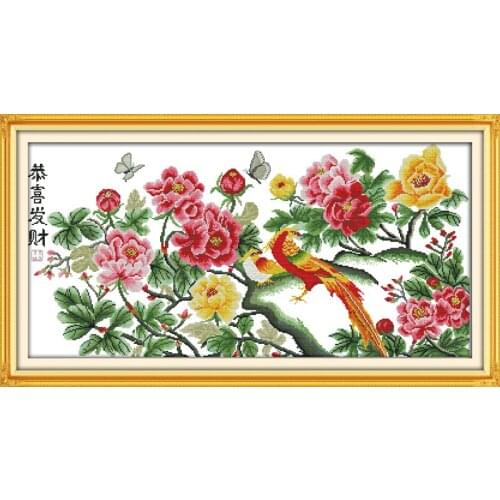 Wish you prosperity cross stitch kit flower 18ct 14ct 11ct count printed canvas stitching embroidery DIY handmade needlework