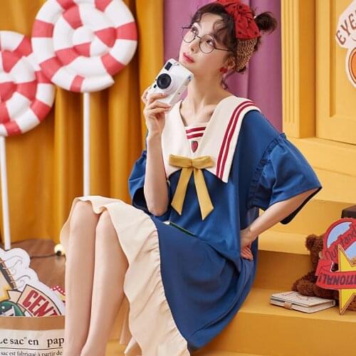 Ladies Nightdress Spring and Summer Night Dress Girl New Product Cartoon Cute Sweet Loose Large Size Maternity Dress Outside