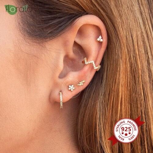 925 Silver Ear Needle Crystal Flower Stud Earrings for Women Star Prevent Allergy Earrings for Women Minimalist Girls Jewelry