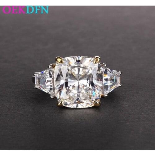 OEKDFN Big 10*12MM White Yellow Pink Blue Zircon S925 Sterling Silver Ring For Women Shiny Wedding Engagement Jewelry Fine Rings