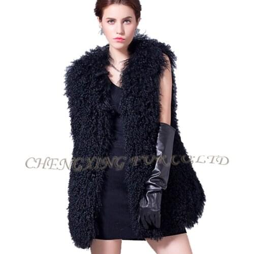 CX-G-B-101B Black Genuine Mongolian Lamb Fur Vest Waistcoat For Sale
