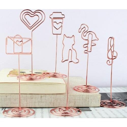 1PC Romantic Heart Ring Shape Metal Photo Clip Table Stand Place Business Card Holder Card for Desk Wedding Party Home Decora