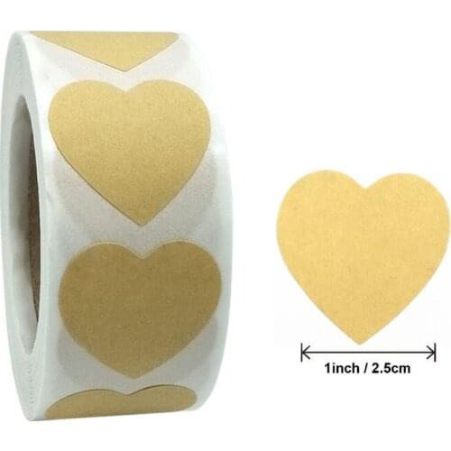 100/500pcs Kraft Paper Love Stickers 25/38mm Blank Heart Shaped Stationery Stickers Lables Gift Box Seal Packaging