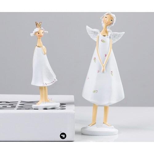 2pcs One Pair Girl Angel Ornament Figurine European Living Room Desk Table Home Decoration Accessories Girls Gift Resin Statues