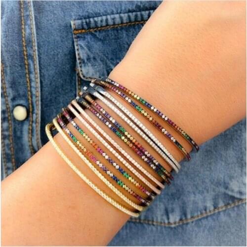 2021 New Fashion Trendy European Women Jewelry Micro Pave Rainbow CZ Thin Bangle Bracelet