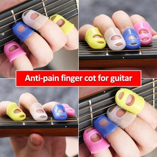 4pcs Guitar Fingertip Protector Thin Celluloid Guitar Thumb Picks Finger Cap Silicone Guitar String Finger Guard Protection