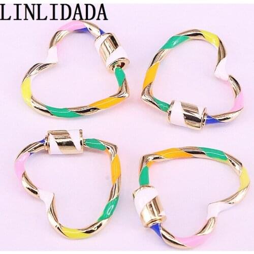 8Pcs Heart Lock Colorful Enamel Gold Plated Heart Shape Connector Clasp Lock Carabiner Pave Lock 25x22mm