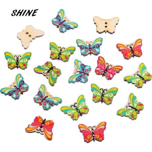 SHINE Wood Sewing Buttons Scrapbooking Butterfly Pattern Mixed 2 Holes 24 x 17mm 24 PCs Costura Botones Decorate bottoni botoes