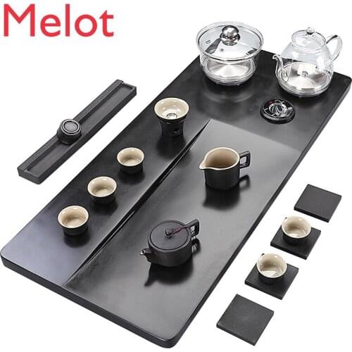 Black Gold Stone Tea Tray Kung Fu Tea Set Automatic Water Feeding Kettle Integrated Induction Cooker Household Tea Tray Tea