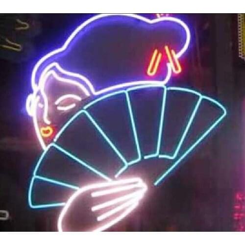 Decorative Light Japanese Geisha Animated Fan Neon Light Accessories Beer Bar Display Hotel light Enseigne Lumineuse Handcrafted