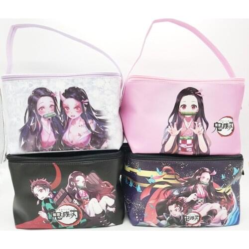 Demon Slayer Kimetsu No Yaiba Anime PU Leather Handbag Cosplay Kamado Tanjirou Nezuko Women Men Cartoon Large Lunch Box Bag Gift