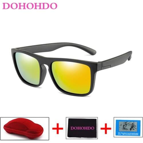 DOHOHDO Children Square Polarized Sunglasses Kids Silicone Safe TR90 Sun Glasses Girls Boys Coating Mirror Gafas De Sol With Box