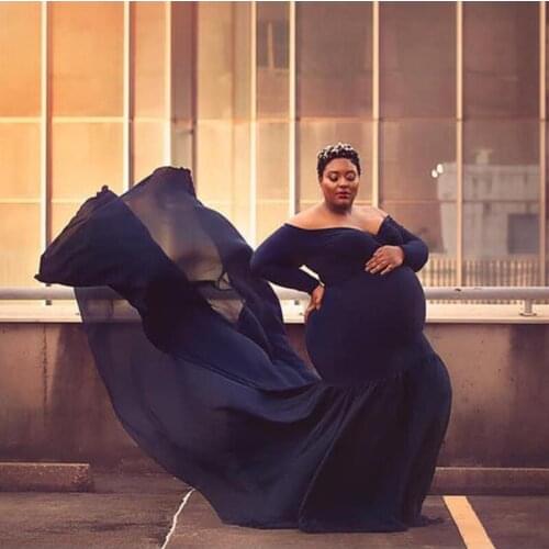 Shooting Photo Pregnant Dress Maternity Photography Props Pregnancy Cloth Cotton+Chiffon Maternity Off Shoulder Half Circle Gown