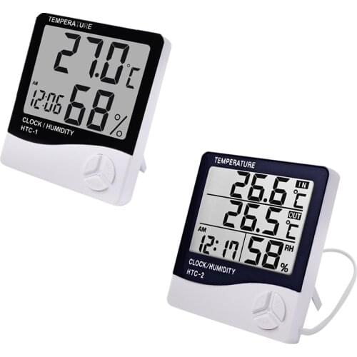 LCD Electronic Digital Temperature Humidity Meter Thermometer Hygrometer Indoor Outdoor Weather Station Clock HTC-1 HTC-2